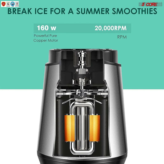 5 Core Portable Blenders For Kitchen 20 Oz Capacity 160W Personal