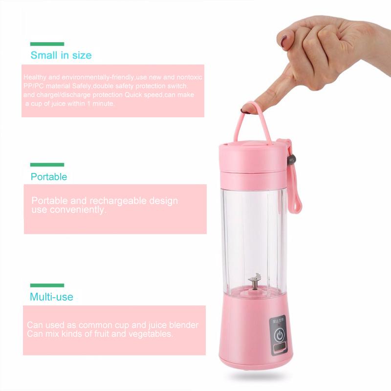 Portable Smoothie Blender, 380ml Juicer Bottle, USB Rechargeable, For