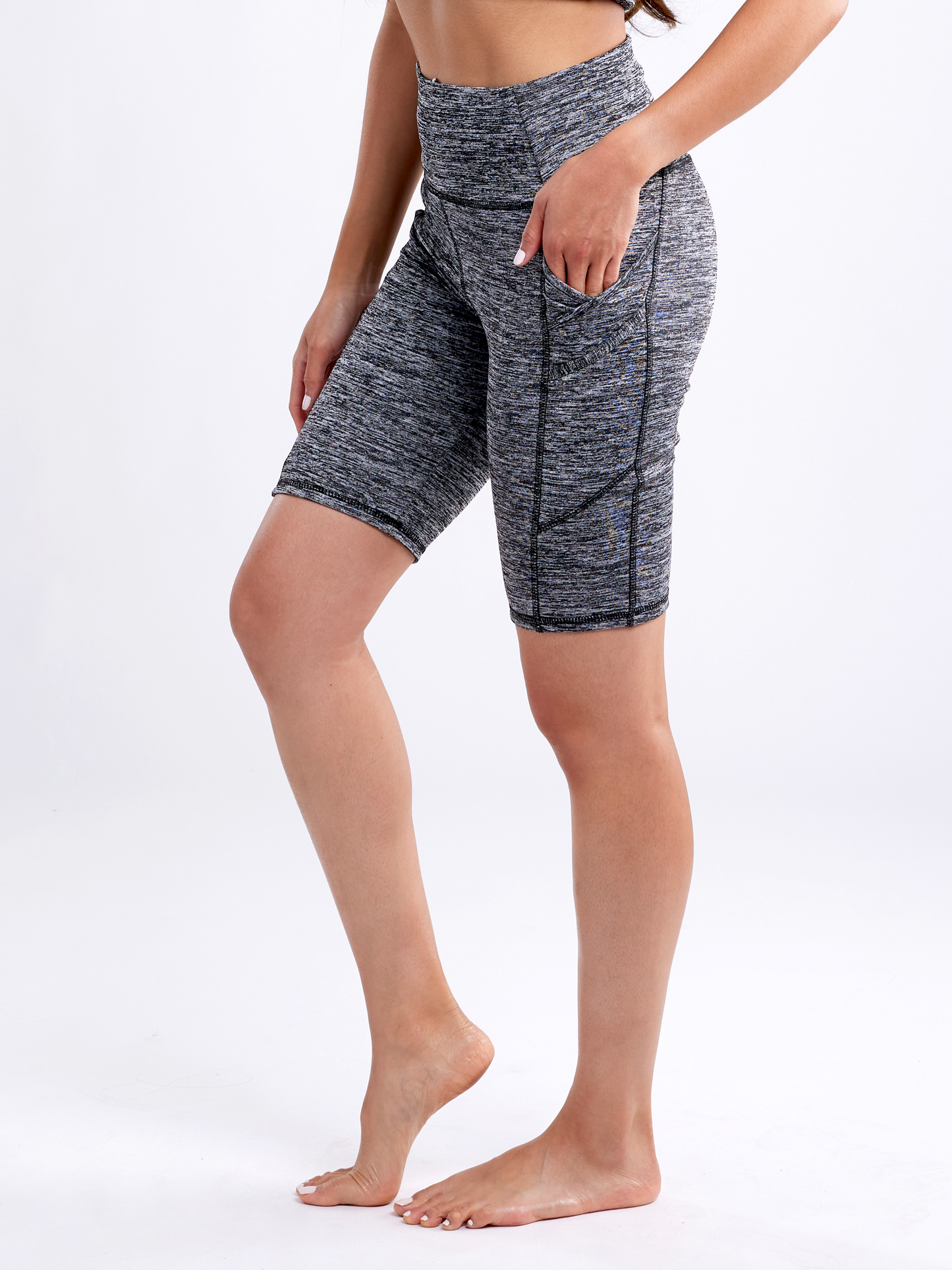 High-Waisted Sports Shorts with Double Side Pockets